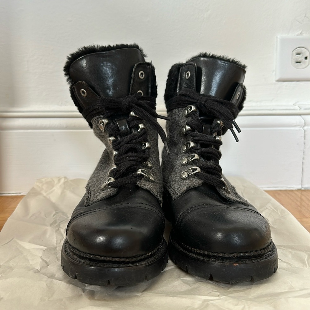 Frye Samantha Hiker boots, fur trim, black 8.5